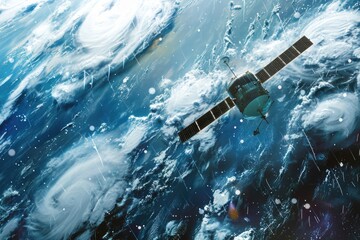 Poster - A detailed artist's rendering of a satellite orbiting in space. Perfect for science and technology concepts
