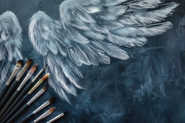 Poster - Pair of wings with paint brushes, perfect for art projects