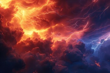 Poster - Dramatic image of lightning striking through dark storm clouds. Perfect for weather-related designs