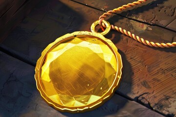 Poster - A gold lock with a rope around it. Suitable for security concepts