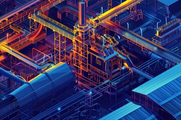 Poster - A factory with a complex network of pipes. Ideal for industrial concepts