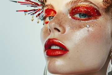 Poster - Close up of a woman's face with glitter, perfect for beauty and fashion concepts