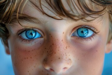 Poster - Close up of a child with striking blue eyes, suitable for various projects