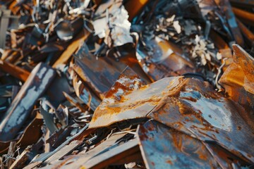 Poster - A pile of scrap metal sitting on top of a pile of rubble. Suitable for industrial concepts