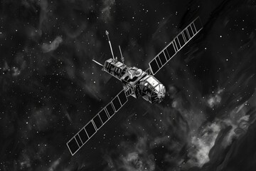 Aufkleber - A black and white photo of a space station, perfect for science or technology projects
