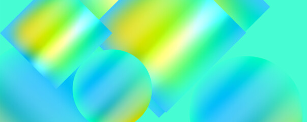 Poster - Vibrant tints and shades of electric blue and grass green blend in a blurred image with geometric shapes, resembling a macro photography of liquid patterns