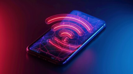 Wall Mural - Wireless Technology: A 3D vector illustration of a smartphone connecting to a Wi-Fi network