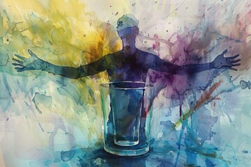 Poster - Colorful watercolor painting of a person holding a glass, suitable for various design projects