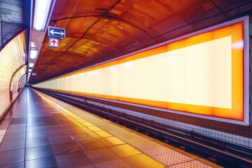 Poster - An empty subway platform with a large billboard. Ideal for urban advertising concepts