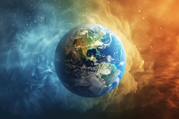 Poster - Earth planet with sun shining in background, suitable for science or astronomy concepts