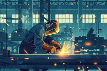 Aufkleber - A man welding metal in a factory. Suitable for industrial concepts