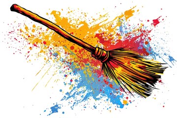 Aufkleber - A broom covered in colorful paint splatters. Perfect for DIY projects and home improvement themes