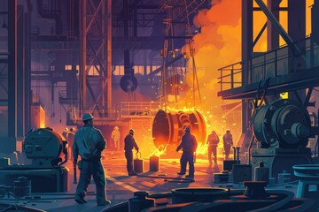 Aufkleber - Group of people standing near industrial building, suitable for business concepts