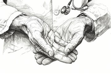 Poster - Illustration of doctor's hands with stethoscope, suitable for medical concepts