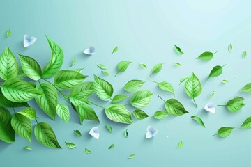 Poster - A beautiful scene of green leaves floating in the air. Perfect for nature and environmental concepts