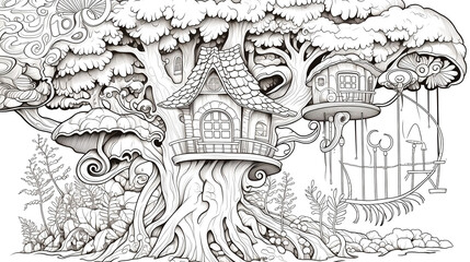 Wall Mural - fairy tale castle old house sketch drawing coloring book drawing sketch illustration painting