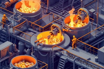 Poster - A group of people working in a factory. Suitable for industrial and manufacturing concepts