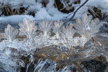 Poster - Close-up view of ice crystals on a river, suitable for winter themes