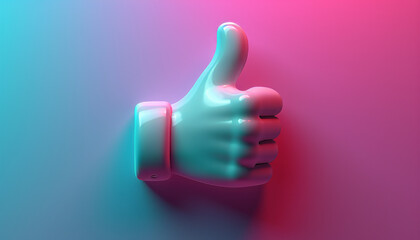 vector logo of a social media white thumbs up against a purple blue gradient backgroundcomposed of simple shapes,generative ai