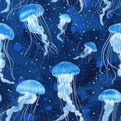 Poster - Group of jellyfish in the ocean, suitable for marine themes