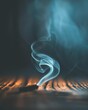 An artistic rendition of smoke rising from an incense stick against a dark background