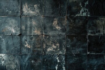 Poster - A black tiled wall with peeling paint. Suitable for background or texture use