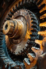Poster - Detailed view of a large metal gear wheel. Ideal for industrial concepts
