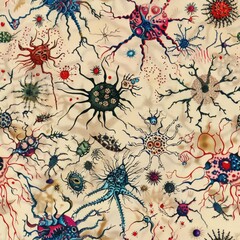 Poster - Different types of cells on a white background, suitable for scientific or medical concepts