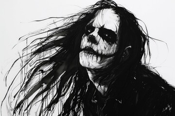 Poster - Black and white drawing of a man with long hair. Suitable for various design projects