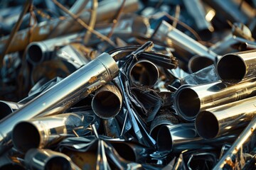 Poster - A pile of metal pipes ready for use. Ideal for industrial projects