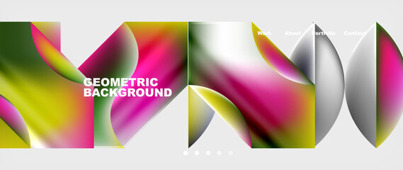 Poster - A colorful geometric background resembling a rainbow with various shapes like rectangles and petals. Its a vibrant art piece inspired by flowering plants and nature