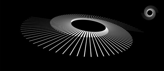 Fototapete - Spiral with white lines as dynamic abstract vector background or logo or icon. Abstract background with lines in circle. Artistic illustration with perspective on black background.