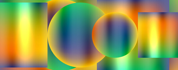 Poster - Vibrant abstract background featuring colorful circles, squares, and rectangles in electric blue. Symmetrical patterns and mesmerizing graphics inspired by macro photography