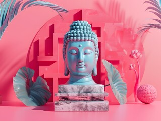 Wall Mural - Beautiful colored Buddha face background from the concept of AI.