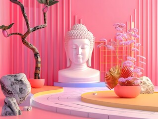 Wall Mural - Beautiful colored Buddha face background from the concept of AI.