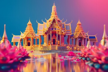 Wall Mural - Beautiful Thai temple scenes from the concept of AI.