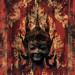 Wall Mural - Beautiful colored Buddha face background from the concept of AI.