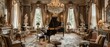 An opulent Victorian parlor designed for evening