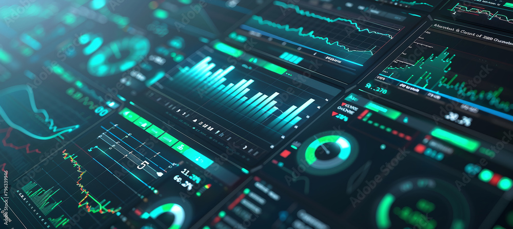 Financial analytics dashboard on computer screen. Business data ...