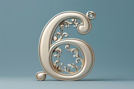 Elegant 3D Rendered Number 6 with Ornamental Design