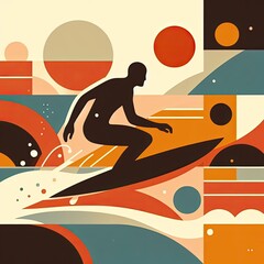 Wall Mural - the surfers illustration in Generative AI.