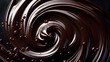 a swirl of dark chocolate, elegantly twisting with a glossy sheen, centered on a black background. 