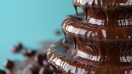 Wall Mural - close-up of a spiraling chocolate fountain