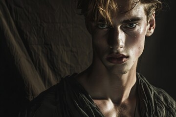 Poster - A compelling visual of a young man partially cast in shadow, emphasizing texture and emotion
