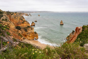 Poster - Cliffs of Ponta da Piedade during bad weather in Algarve, Portugal