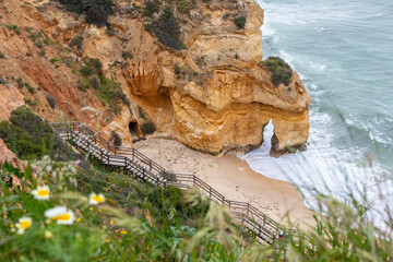 Poster - Cliffs of Ponta da Piedade during bad weather in Algarve, Portugal