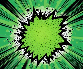 Poster - a green explosion with black lines and dots