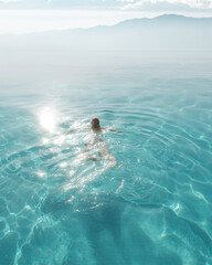 Happy woman enjoying the sun and water at the pool. Lifestyle and summer concept