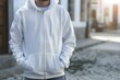 © Anastasiia - White 3Drendered full zipper blank male hoodie sweatshirt with long sleeves. Concept Hoodie Design, 3D Render, Zipper Detail, Long Sleeves, White Color