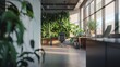 Interior shots of offices with flora and fauna or vertical gardens, real photo